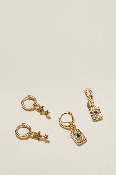 2Pk Mid Earring, GOLD PLATED SODALITE TAG & STAR
