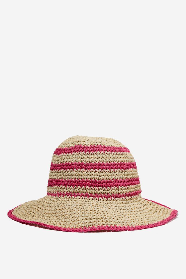 Kimberley Crochet Bucket Hat, NATURAL/PINK