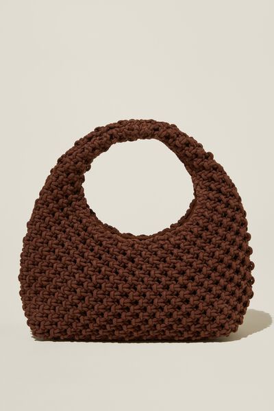 Crochet Mini Shoulder Bag, CHOCOLATE