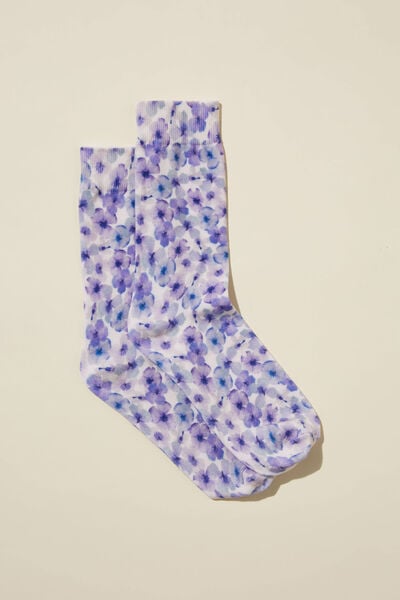 Printed Crew Sock, PRESSED FLOWERS YARDAGE/BLUE