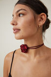 Choker Necklace, SILVER PLATED BURGUNDY CORSAGE ROSE - alternate image 1