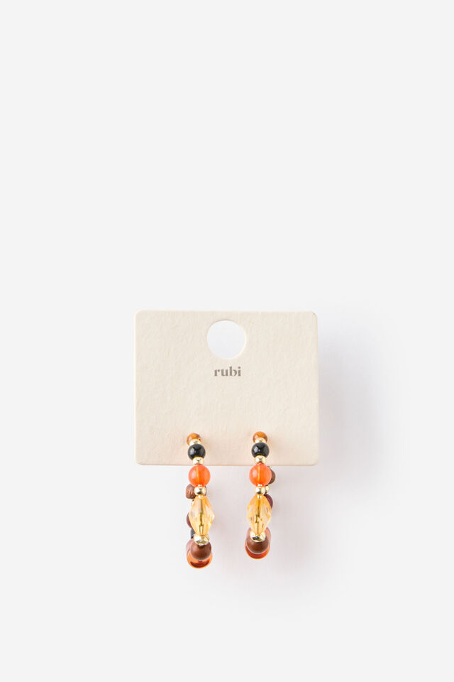Brinco - Small Hoop Earring, UP GOLD AMBER MULTI BEAD