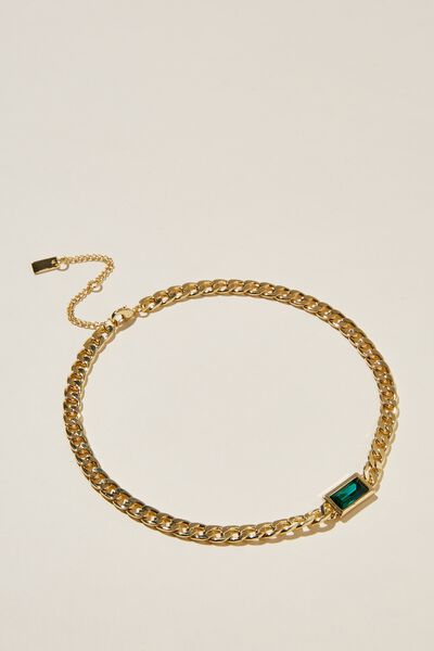 Mid Chain Choker, GOLD PLATED EMERALD BAGUETTE
