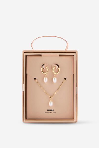 Premium Plated Gifting Pack, GOLD FRESHWATER PEARL EAR AND NECK