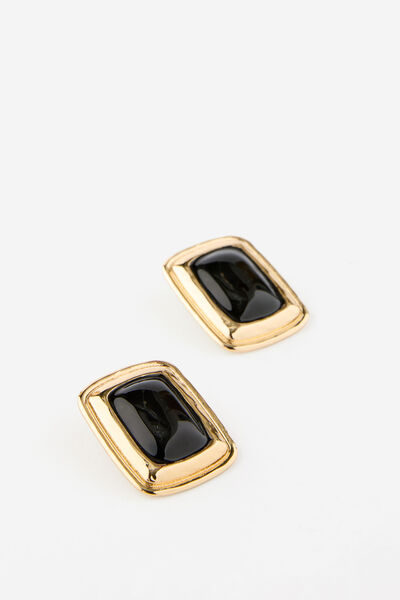 Large Charm Earring, UP GOLD RECTANGLE BLACK