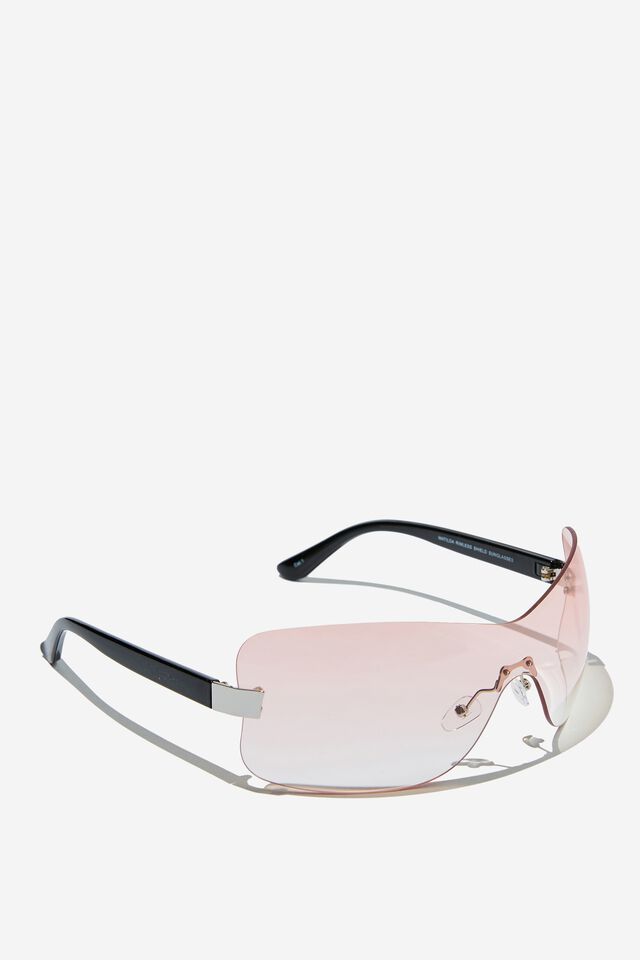 Matilda Rimless Shield Sunglasses, ROSE/BLACK