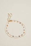 2Pk Beaded Necklace, GOLD PLATED SEMI PRECIOUS CARNELIAN CHAIN - alternate image 1