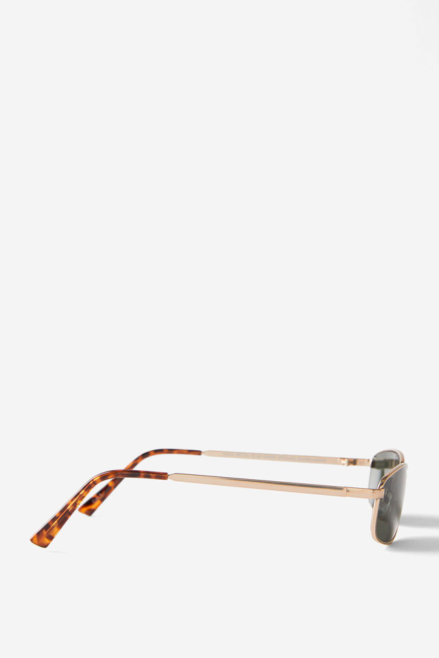 Asha Metal Slim Wrap Around Sunglasses, MATTE GOLD/GREEN