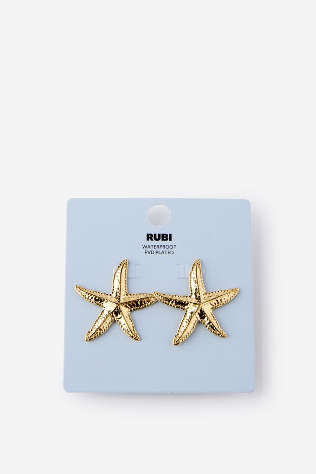 Waterproof Mid Charm Earring, GOLD STARFISH