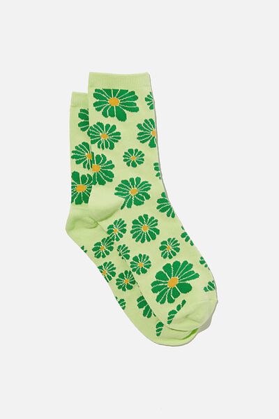 Carrie Crew Sock, DAISY FLORAL GREEN