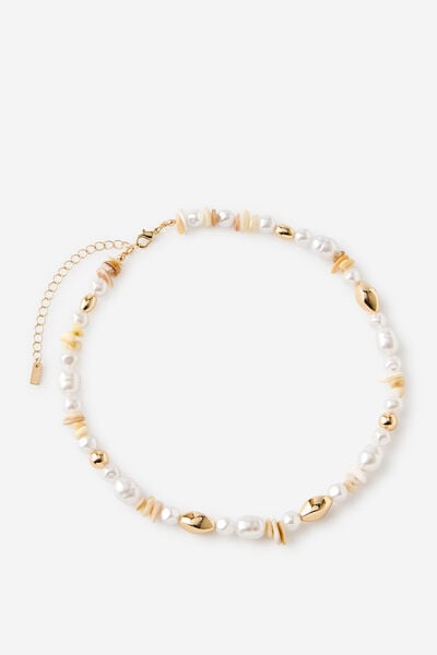 Beaded Necklace, GOLD PEARL SHELL