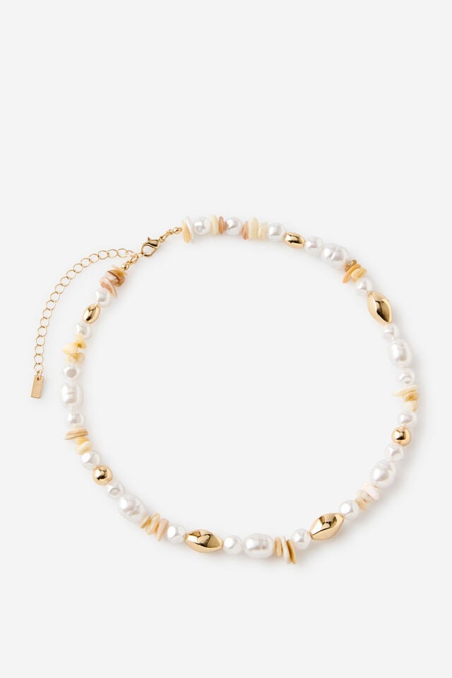 Beaded Necklace, GOLD PEARL SHELL