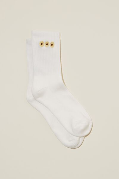Club House Crew Sock, YELLOW DAISIES/WHITE