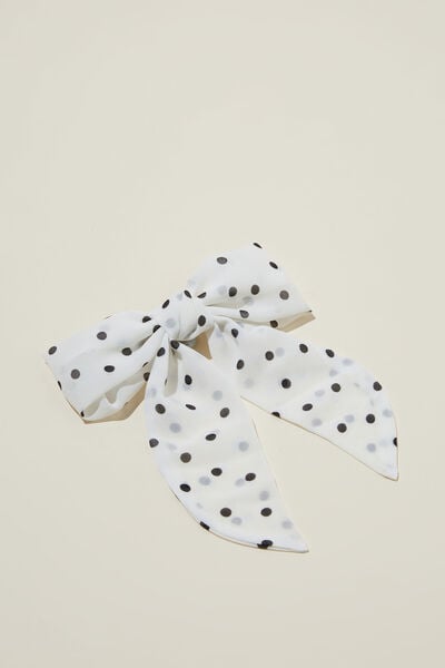 Heidi Hair Bow, WHITE & BLACK POLKA DOT