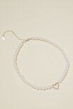 Beaded Choker Necklace, STERLING SILVER PLATED PEARL DIA HEART - alternate image 1