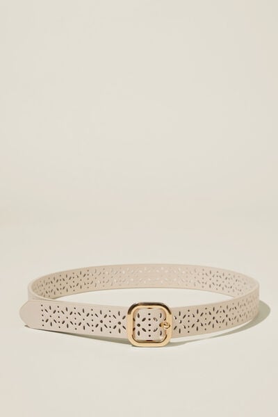 Slim Dad Belt, LASER CUT WHITE/BRUSHED GOLD