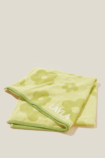 Personalised Cotton Beach Towel, PALM GREEN FRANKIE DAISY