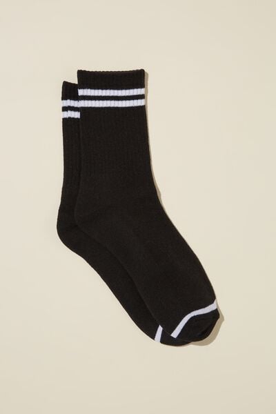 Meias - Club House Crew Sock, BLACK/WHITE STRIPE