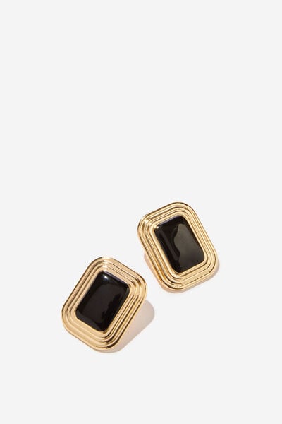 Mid Charm Earring, UP GOLD & BLACK RECTANGLE