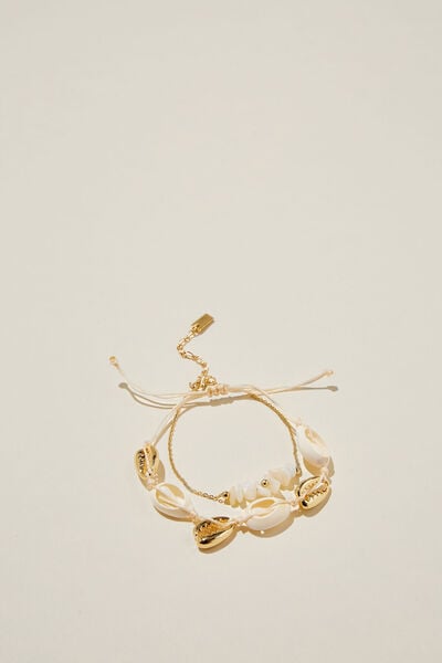 Multipack Beaded Bracelet, GOLD PLATED COWRIE SHELL