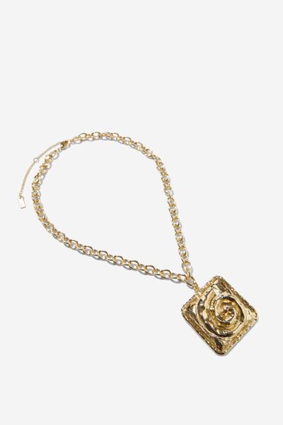 Colar - Pendant Necklace, UP SQUARE SWIRL GOLD