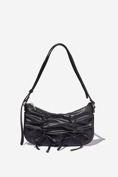 Aries Collection Bag, RUCHED BOWS/BLACK PU