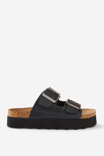 Rex Flatform Buckle Slide, BLACK SMOOTH