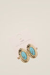 Mid Charm Earring, GOLD PLATED TURQUOISE STONE OVAL - alternate image 2