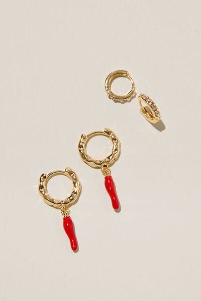 Brinco - 2Pk Mid Earring, GOLD PLATED CHILLI