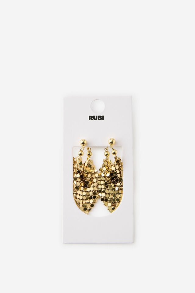 Mid Charm Earring, GOLD BALL STUD GLOW MESH