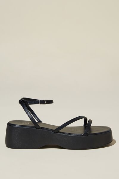 Mae Strappy Flatform Sandal, BLACK PU