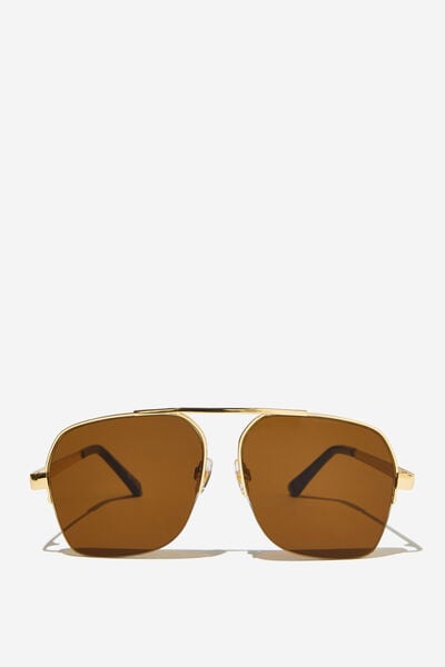 Jenna Metal Aviator Sunglasses, GOLD/BROWN