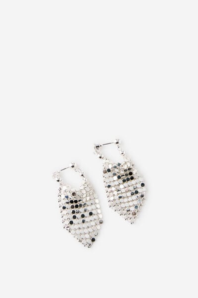 Mid Charm Earring, SILVER BALL STUD GLOW MESH