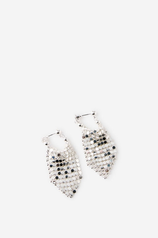 Mid Charm Earring, SILVER BALL STUD GLOW MESH