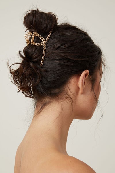 Acessório de cabelo - Metal Hair Claw, GOLD CHAIN