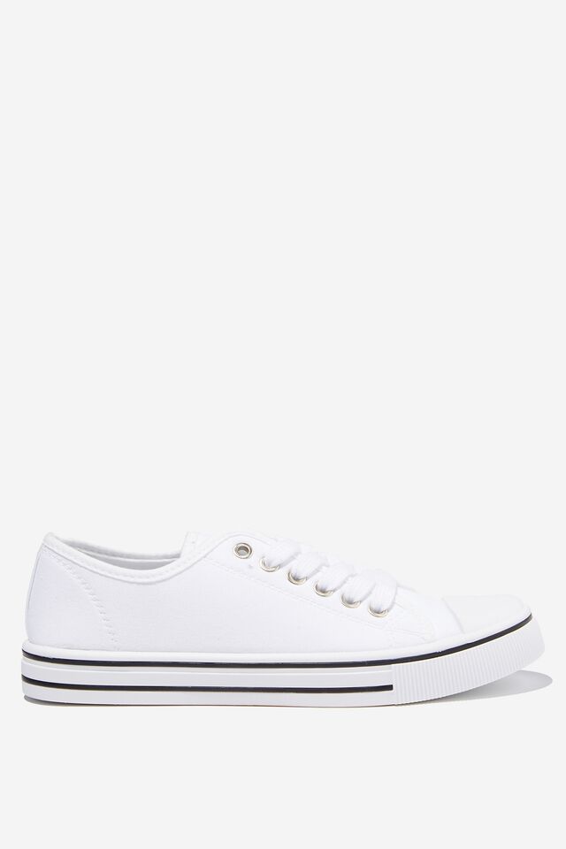 Harlow Lace Up Plimsoll, WHITE
