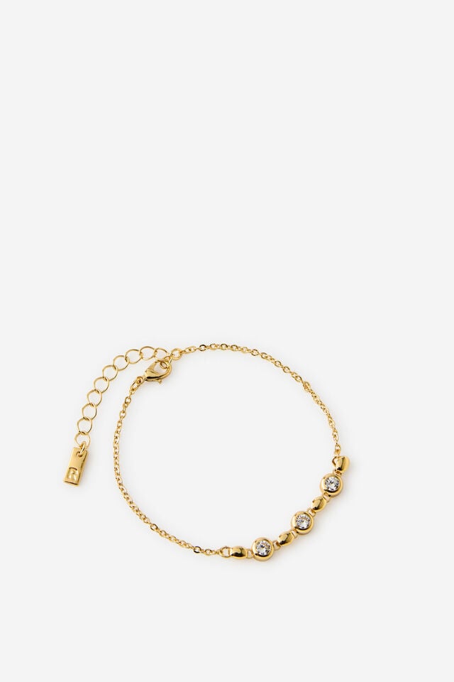 Premium Plated Single Bracelet, GOLD ROUND TRIPLE CUBIC ZIRCONIA