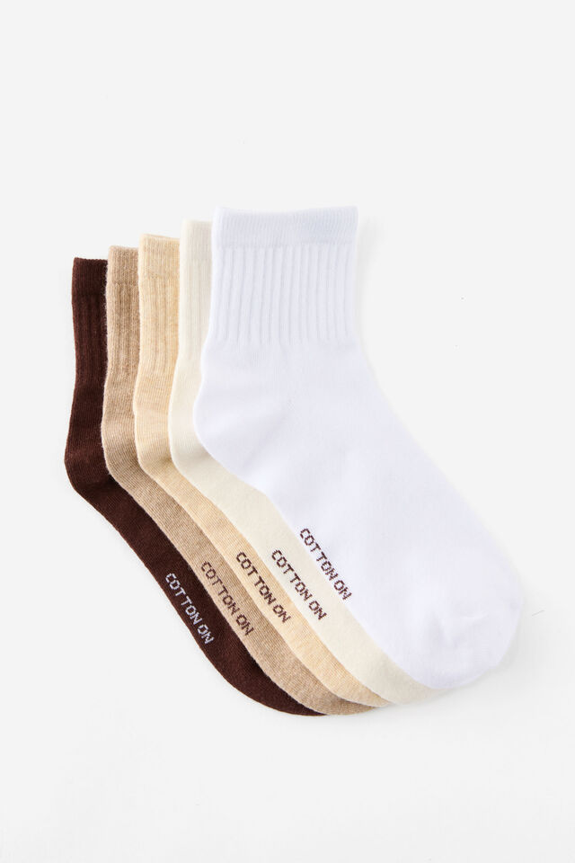 5Pk Quarter Crew Sock, NEUTRAL MARLE MIX