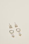 2Pk Small Earring, STERLING SILVER PLATED PEARL AND TRIO DIA - alternate image 1