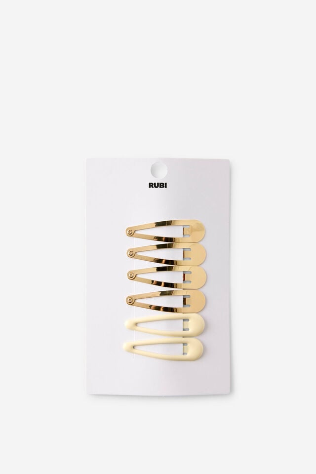 Hair Clips, ECRU/GOLD SNAP