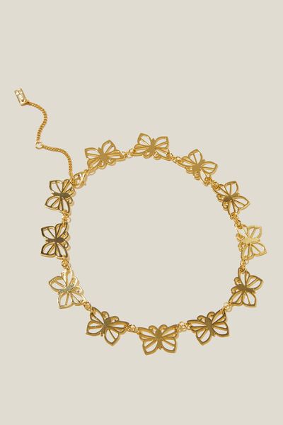 Colar - Mid Chain Choker, GOLD PLATED CUT OUT BUTTERFLY