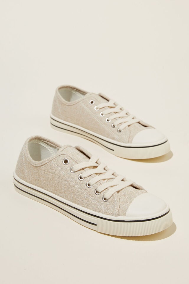 Harlow Lace Up Plimsoll, SAND LINEN