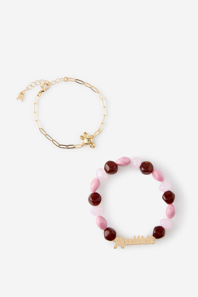 Monchhichi Multipack Bracelet, LCN MON MONCHHICHI&nbsp;UP GOLD PINK BEAD