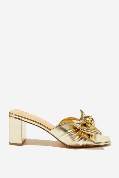 Eden Statement Block Heel Mule, GOLD BOW