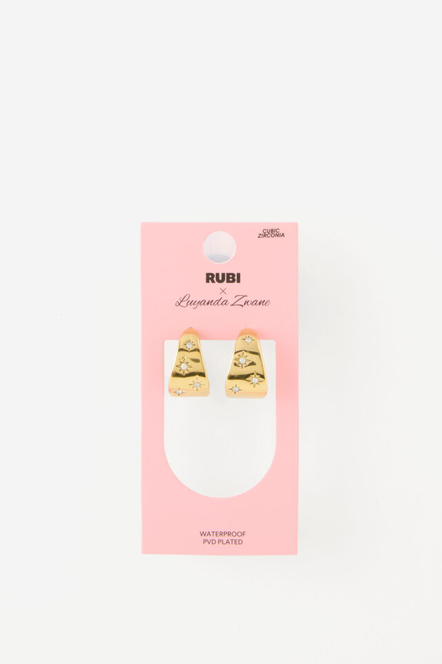 Rubi X Luyanda Zwane, WATERPROOF EARRING GOLD CELESTIAL DIA HOOP