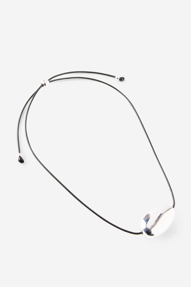 Cord Pendant Necklace, UP BLACK SILVER OVERSIZE BEAN
