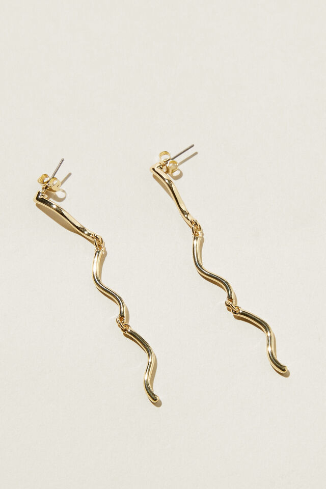 Mid Charm Earring, GOLD PLATED WAVY LINKS