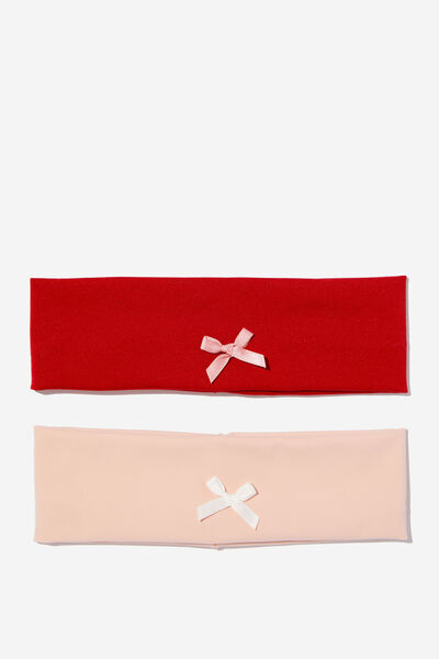 2Pk Soft Headband, PINK/RED WITH BOW