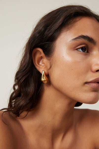 Brinco - Mid Charm Earring, GOLD PLATED WATERDROP STUD