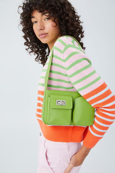 Molly Shoulder Bag, GREEN SMOOTH